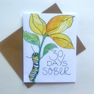 30 Tage Raupe nüchtern Grußkarte, Nüchternheit Unterstützung, Genesungsfeier, Nüchternheit Meilenstein, Aquarell Nüchternheitskarte
