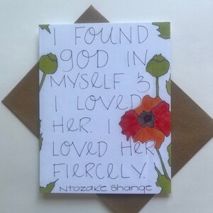 Karta z cytatem Ntozake Shange, Karta z cytatem feministycznym, Karta z miłością do siebie, Karta wsparcia, Karta z cytatem inspirującym
