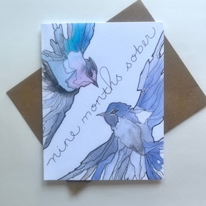 Carte de sobriété, 9 mois d'abstinence, soberversary, carte sobre faite main, célébration de la récupération, carte de sobriété aquarelle, fier de l'être