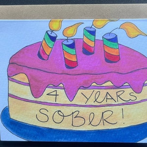 4 Years Sober Birthday Cake Greeting Card, Happy Sober Birthday