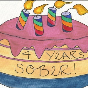 4 Years Sober Birthday Cake Greeting Card, Happy Sober Birthday