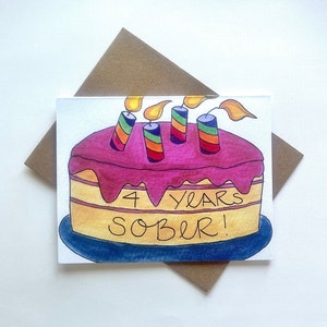 4 Years Sober Birthday Cake Greeting Card, Happy Sober Birthday
