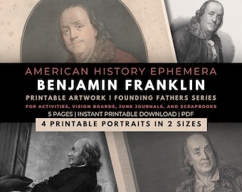 Benjamin Franklin Portraits: Amerikanische Geschichte Ephemera (druckbare PDF-Datei)
