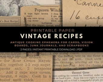 Vintage Rezepte Ephemera: Antiker Kochausschnitt (druckbare PDF)