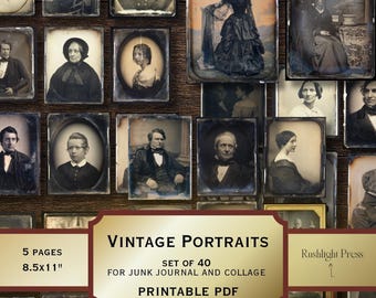 Druckbare Antike Porträts: 1800s Fotografien Ephemera für Collage & Junk Journal Prints Fussy Schnitte Vintage Geschenk (PDF Download)