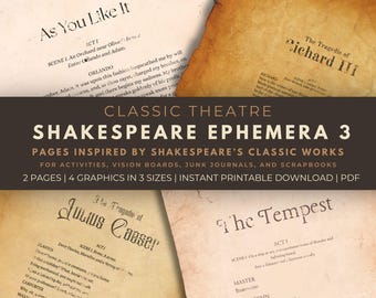 Shakespeare Ephemera: Zitate für Junk Journals (druckbare PDF)