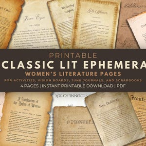 Documents éphémères de littérature classique pour des activités de lecture, des tableaux de visualisation, des journaux indésirables et des albums de coupures - Pages de citations éclairées pour femmes - Fichier PDF imprimable