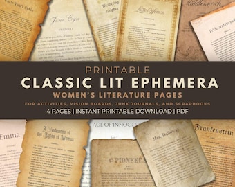 Classic Literature Ephemera: Women&#39;s Lit Quotes for Junk Journals (Printable PDF File)