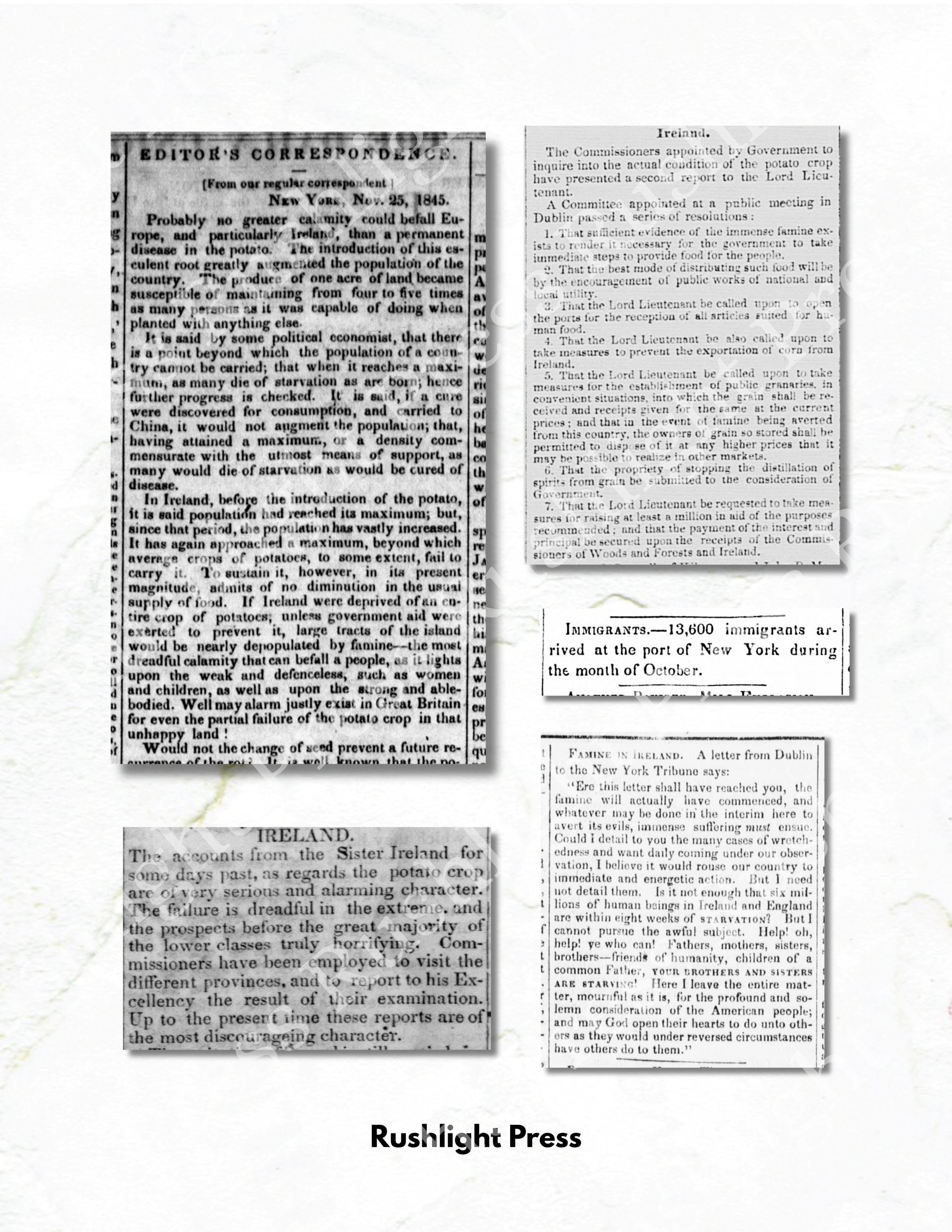 Irish Potato Famine Newspaper Clippings - Printable Ephemera for Family ...