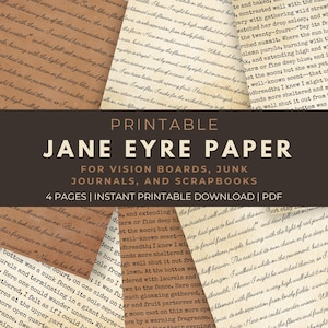 Papel de Jane Eyre para tableros de visión, diarios basura y álbumes de recortes - Efímeras para amantes de la lectura - Páginas de citas antiguas - Archivo PDF imprimible