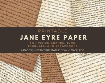 Jane Eyre Quote Paper: Vintage Book Page Ephemera (Printable PDF File)