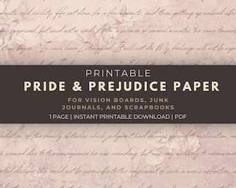 Stolz und Vorurteil Papier zum Ausdrucken: Jane Austen Scrapbook, Collage (PDF Download)