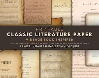 Papier à lettres classique : pages imprimables vintage inspirées de livres pour un journal indésirable et des activités (fichier PDF) - Wuthering Heights, Dracula, etc.