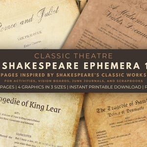 Éphémères de Shakespeare pour les arts, les travaux manuels, les activités, les tableaux de visualisation, les journaux indésirables et les albums de coupures - Pages de citations shakespeariennes - PDF imprimable
