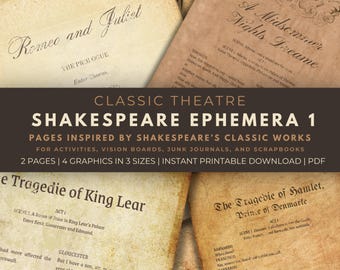 Shakespeare Ephemera: literaire citaten voor ongewenste tijdschriften, plakboeken (afdrukbare pdf)