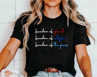 "T-Shirt für die Freiheit der Meinung, Presse, Religion."