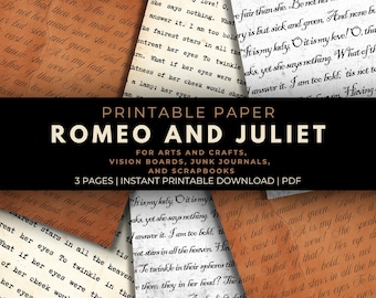 Romeo und Julia druckbares Papier: Theater und Drama Sammelalbum, Junk Journals (Digital PDF)