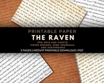 The Raven Printable Paper: Gruseliges Halloween Sammelalbum, Junk Journals (Digital PDF) - Querformat