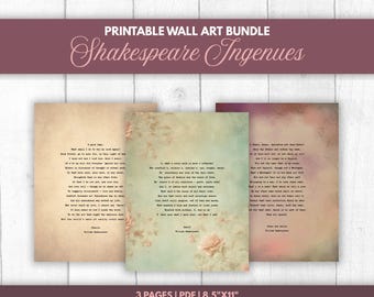 Shakespeare Heldinnen Monologe Wand Kunst Print Set (Digitaler Download)