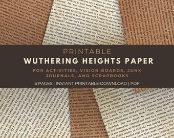 Wuthering Heights Quote Paper: Junk Journal & Vision Board Ephemera (PDF Files)