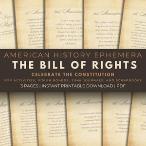 Éphémères éphémères de la Déclaration des droits des États-Unis pour les activités du 4 juillet, les tableaux de visualisation, les journaux indésirables et les albums de coupures - Fichier PDF imprimable
