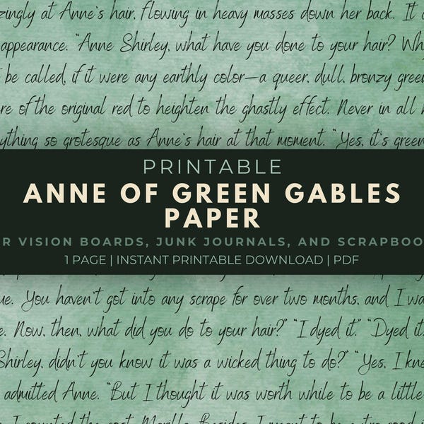 Anne of Green Gables Printable Paper: Junk Journal & Collage (PDF Download)