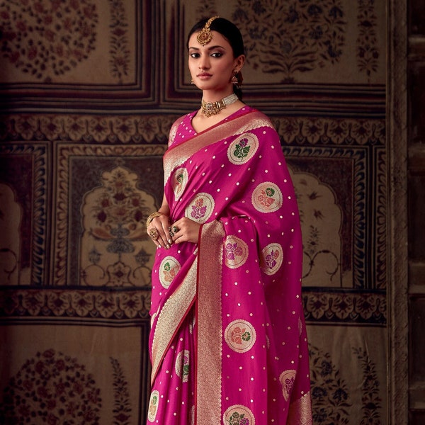Banarasi Georgette Pink Saree - Zari Weave - Wedding and Indian Sari - Saree for women USA