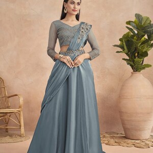 Women Party Wear Premium Chinon Silk Saree With Un Stitched Blouse main image 1