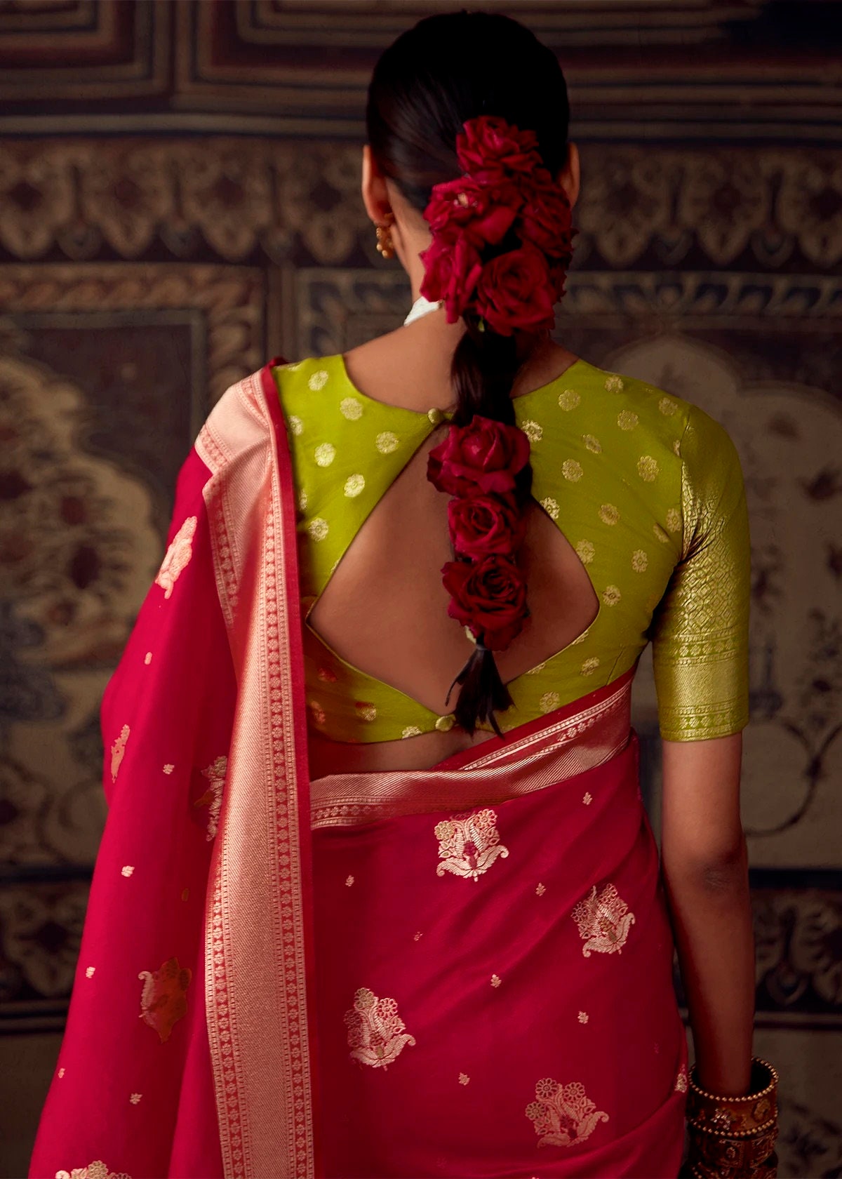 Pink Silver Zari Georgette Saree with Black Sequence