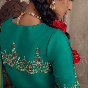Green Brasso Embroidered Saree