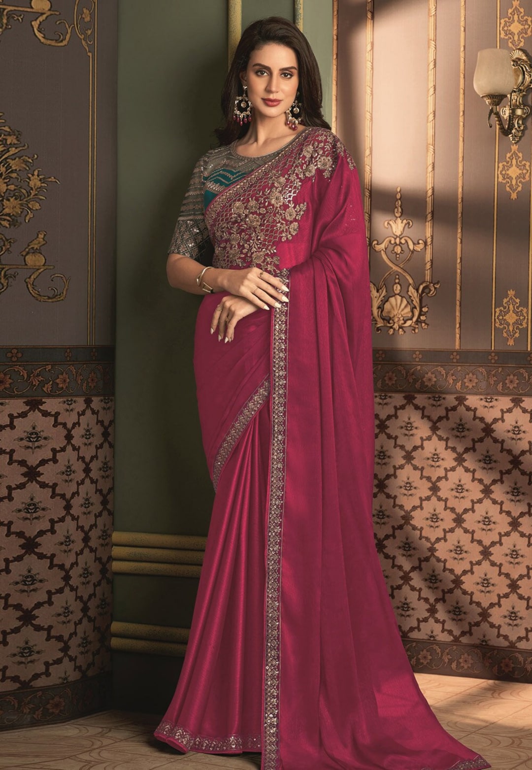 Women Party Wear Weaving Leherai Silk Red colour Saree with Un-Stitched Blouse