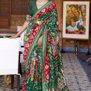 Dark Green Swarovski Silk Patola Saree 