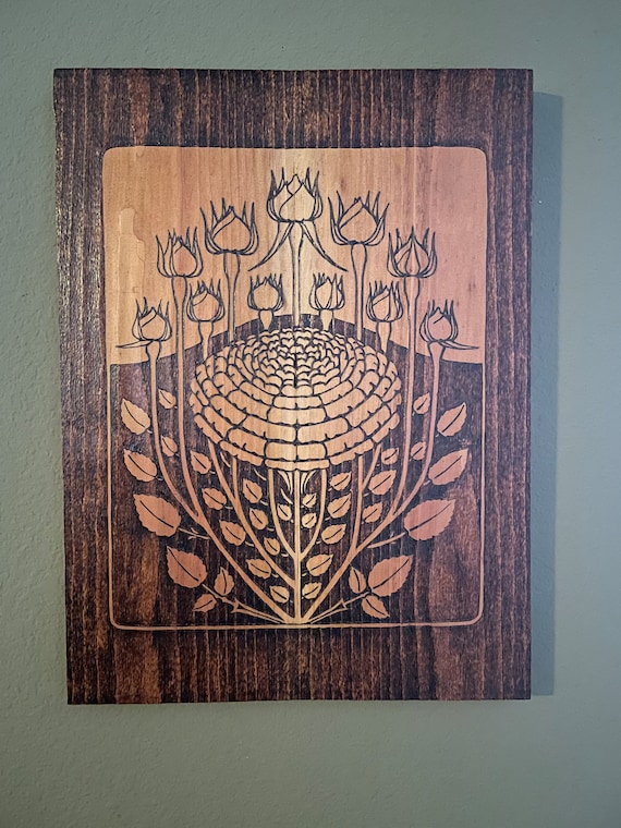 Rose Bush Handmade Wood Burn/pyrography. Art Design by Julie De