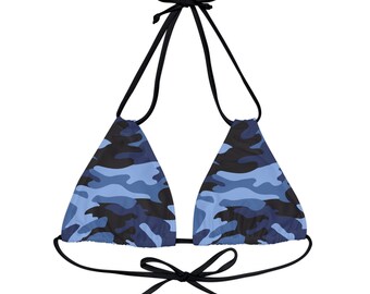 Camo Blue Strappy Triangle Bikini Top, Revolution Apparel 1776