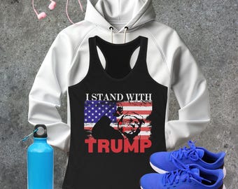 I Stand With Trump Women's Racerback Tank, Trump Shooting Tee, Trump Fist Pump Tee, Trump Rally, President Trump, Trump 2024, Trump Shot Tee