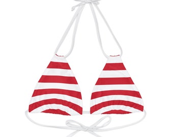 Red Stripes Strappy Triangle Bikini Top, Patriotic Mix and Match Bikini