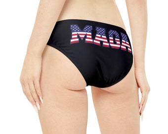 MAGA Black Loop Tie Side Bikini Bottom, Patriotic Mix and Match Bikini