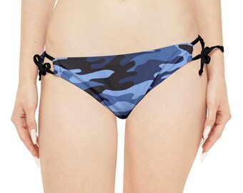 Camo Blue Loop Tie Side Bikini Bottom, Revolution Apparel 1776