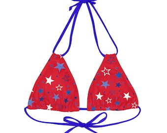 Patriotic Stars- Red Strappy Triangle Bikini Top, Patriotic Mix and Match Bikini