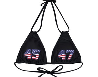 45-47 MAGA Black Strappy Triangle Bikini Top, Patriotic Mix and Match Bikini