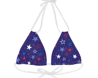 Patriotic Stars- Blue Strappy Triangle Bikini Top, Patriotic Mix and Match Bikini