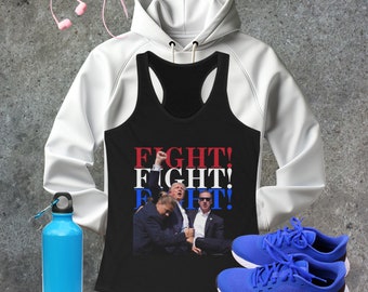 Iconic Trump Fight! Fight! Fight! Women's Racerback Tank, Trump Shooting, Trump Fist Pump Tee, Trump Rally, President Trump, Trump 2024