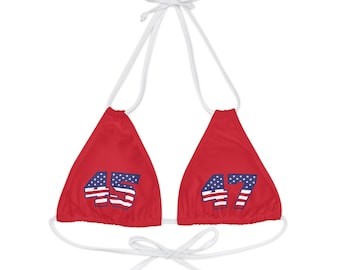 45-47 MAGA Red Strappy Triangle Bikini Top, Patriotic Mix and Match Bikini