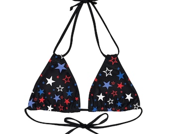 Patriotic Stars- Black Strappy Triangle Bikini Top, Patriotic Mix and Match Bikini