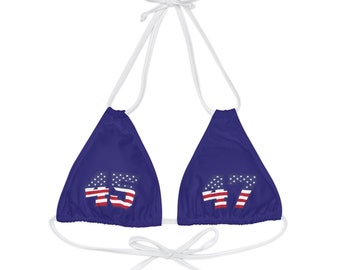 45-47 MAGA Blue Strappy Triangle Bikini Top, Patriotic Mix and Match Bikini