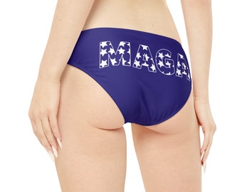 Blue MAGA Loop Tie Side Bikini Bottom, Patriotic Mix and Match Bikini