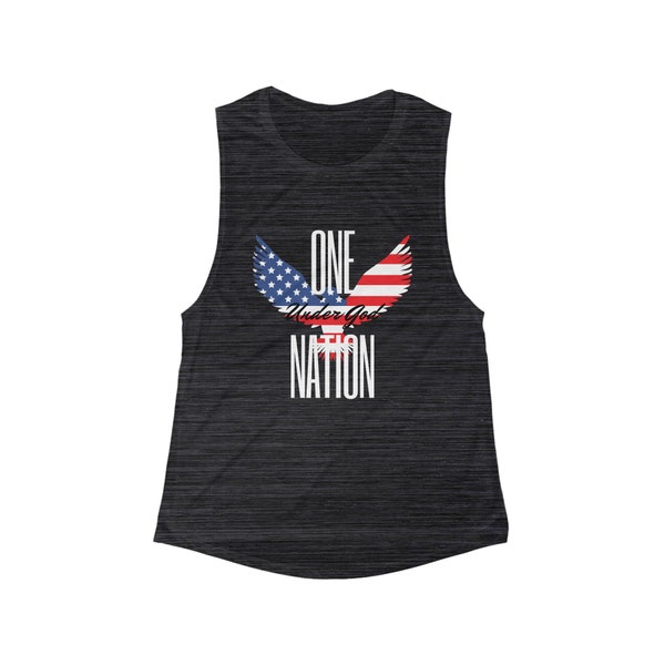 One Nation Under God, USA Flag Eagle, Women's Flowy Scoop Muscle Tank, Revolution Apparel 1776