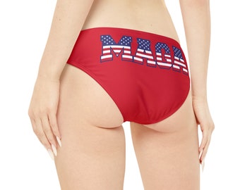 MAGA- Red Loop Tie Side Bikini Bottom, Patriotic Mix and Match Bikini