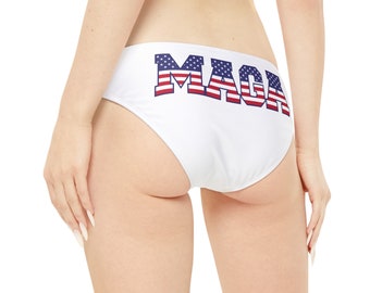 MAGA- White Loop Tie Side Bikini Bottom, Patriotic Mix and Match Bikini