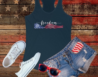 Freedom Women's Racerback Tank Top, Women's Freedom Tank, Patriotic Tank Top, Patriotic Women's Racerback Tank Top, American Flag Tank Top